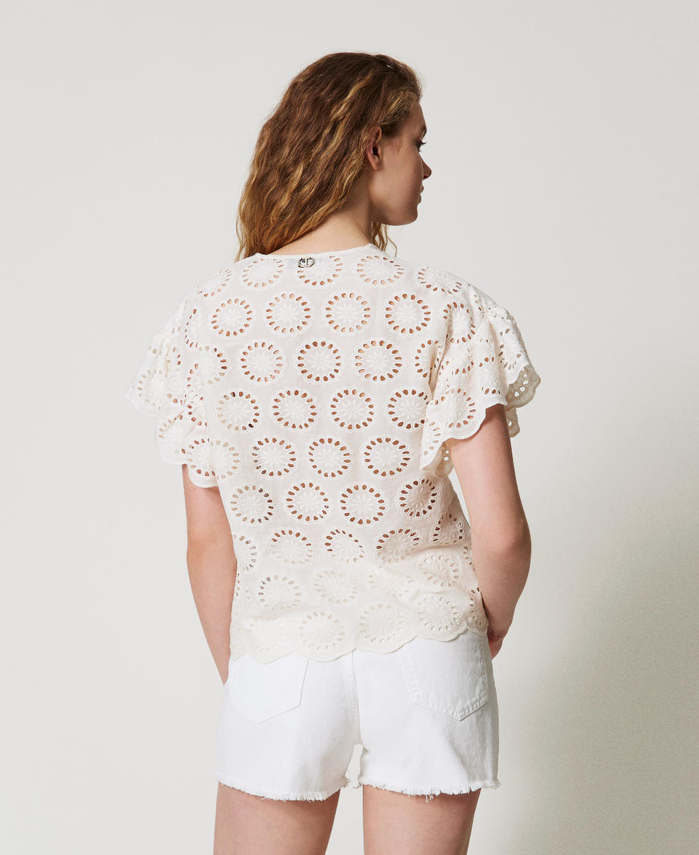 Bluse mit Lochstickereien und Fl&uuml;gel&auml;rmeln Wei&szlig; Schnee Frau 251TT2364_00282_03