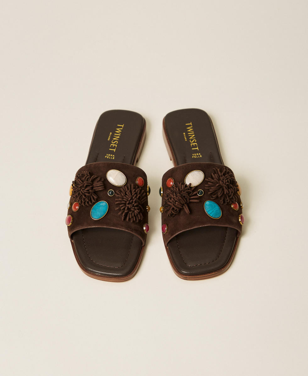 Sandali slide in suede con pietre Coffee Liqueur Donna 261TGT062_12110_04