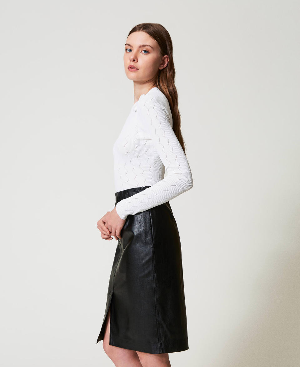 Fitted jumper with flower "Papers" White Woman 251AP3064_00840_01