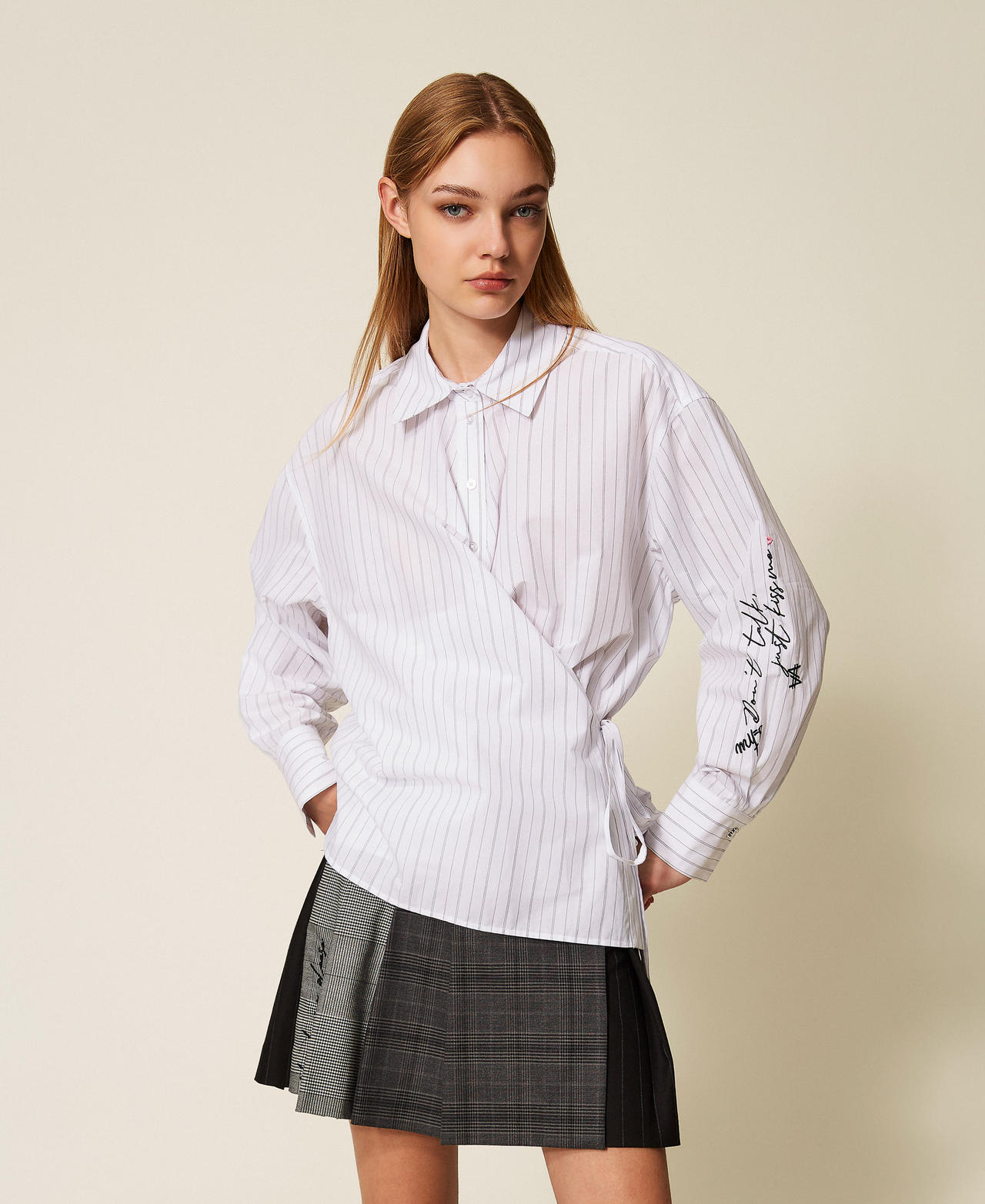 MYFO striped shirt with embroidery Two tone Papers/Grey Pinstripe Woman 252AQ2061_12883_01