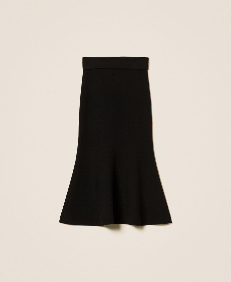 Midi-Strickrock mit Godetfalten Schwarz Frau 252TP3412_00006_S0