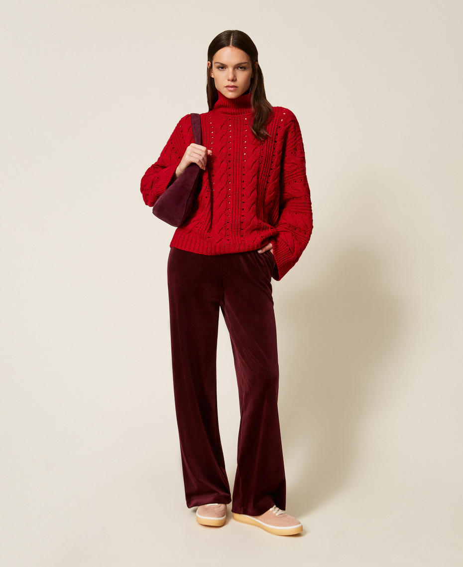 Wide chenille trousers Red Wine Woman 252LL2KEE_12818_01