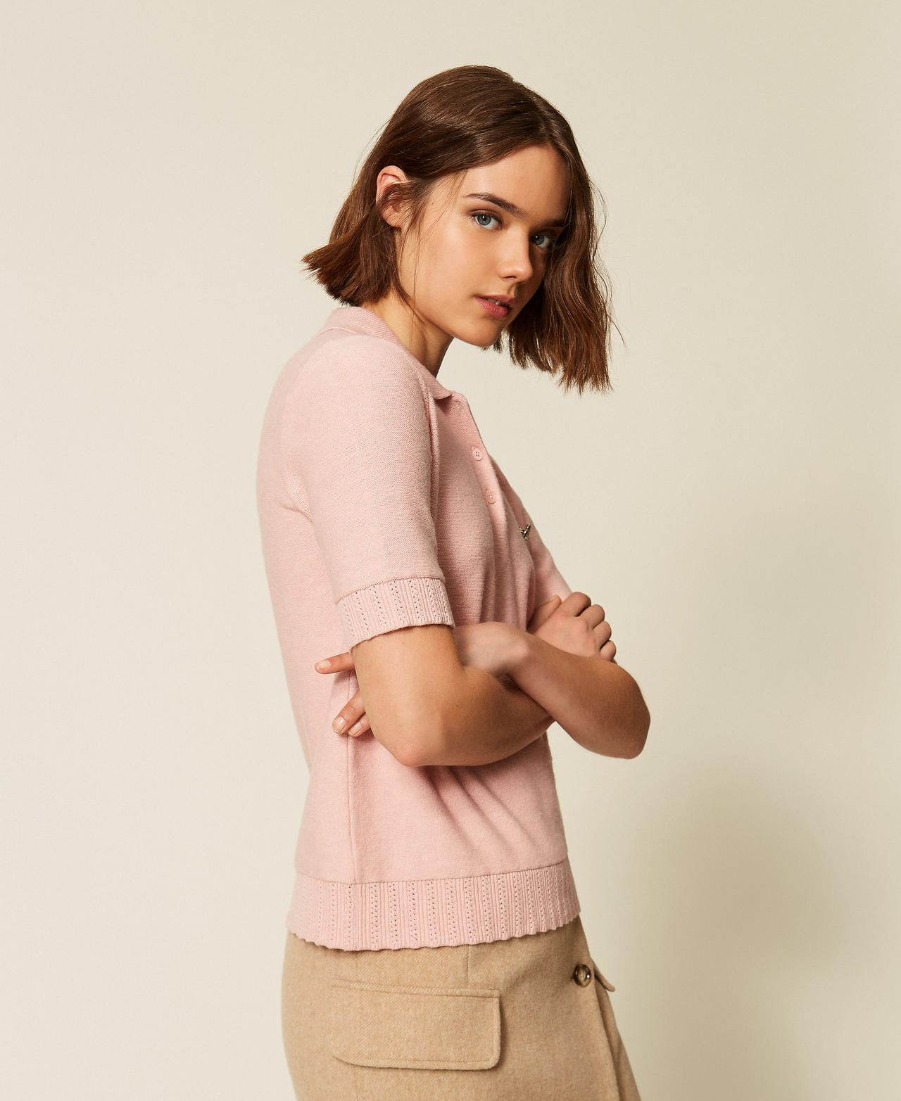 Maglia a polo con spilla Powder Rose Donna 262LI3BBB_13678_02