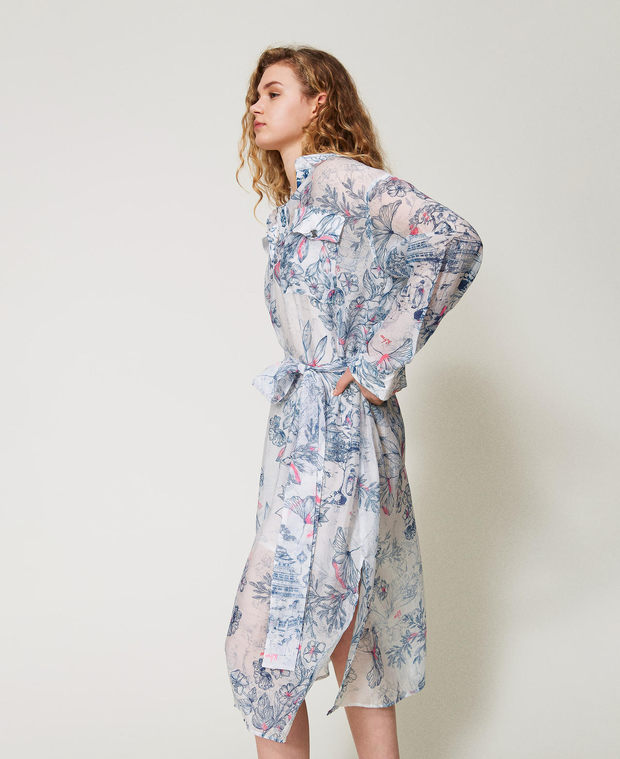 MYFO midi dress in organza Japanese Toile de Jouy Woman 251AQ2092_12431_02