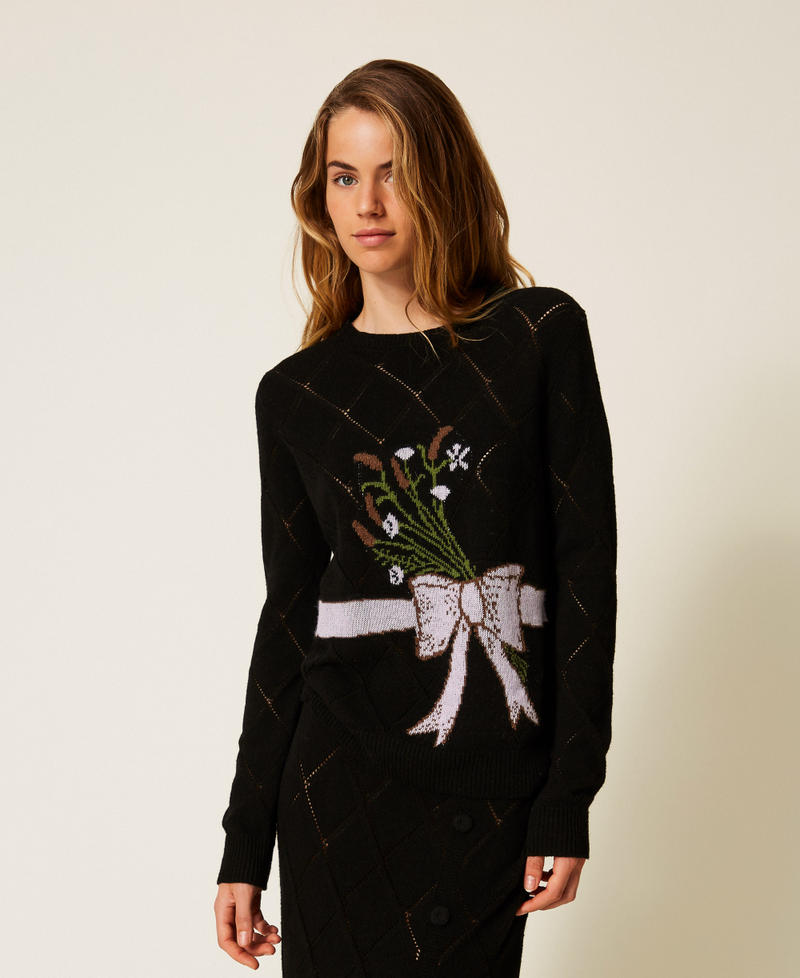 Treeblend yarn jumper with inlay Black Woman 252TP3341_00006_01