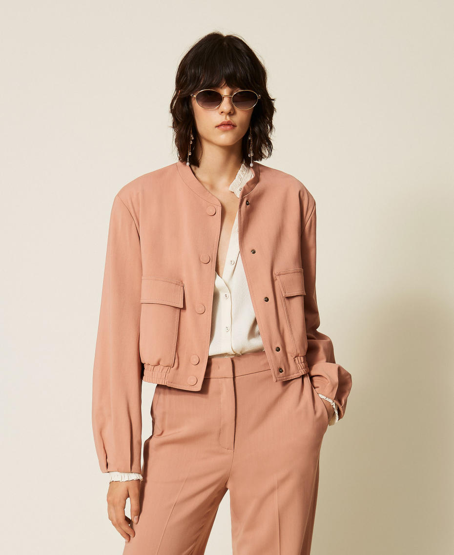 Twill bomber jacket with pockets Dusty Pink Woman 262TP268E_00916_01