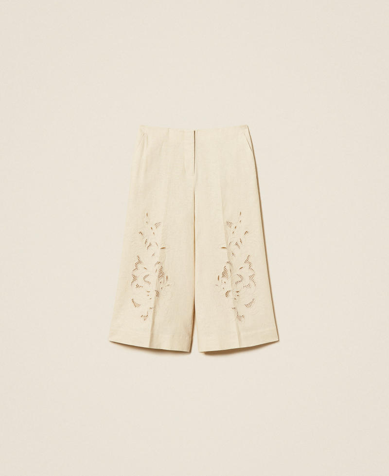 Linen blend cropped trousers with embroidery Mother Of Pearl Woman 261TP2313_00059_S0