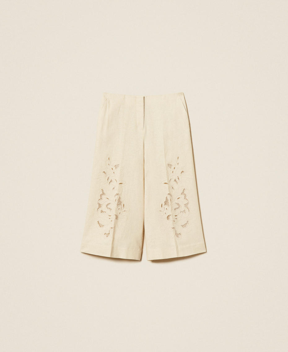 Linen blend cropped trousers with embroidery Mother Of Pearl Woman 261TP2313_00059_S0