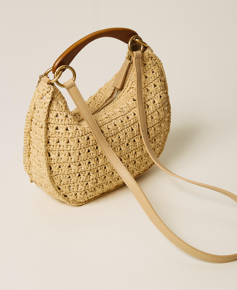 Raffia &lsquo;Croissant&rsquo; bag with charms Straw Woman 261TB7381_00193_03