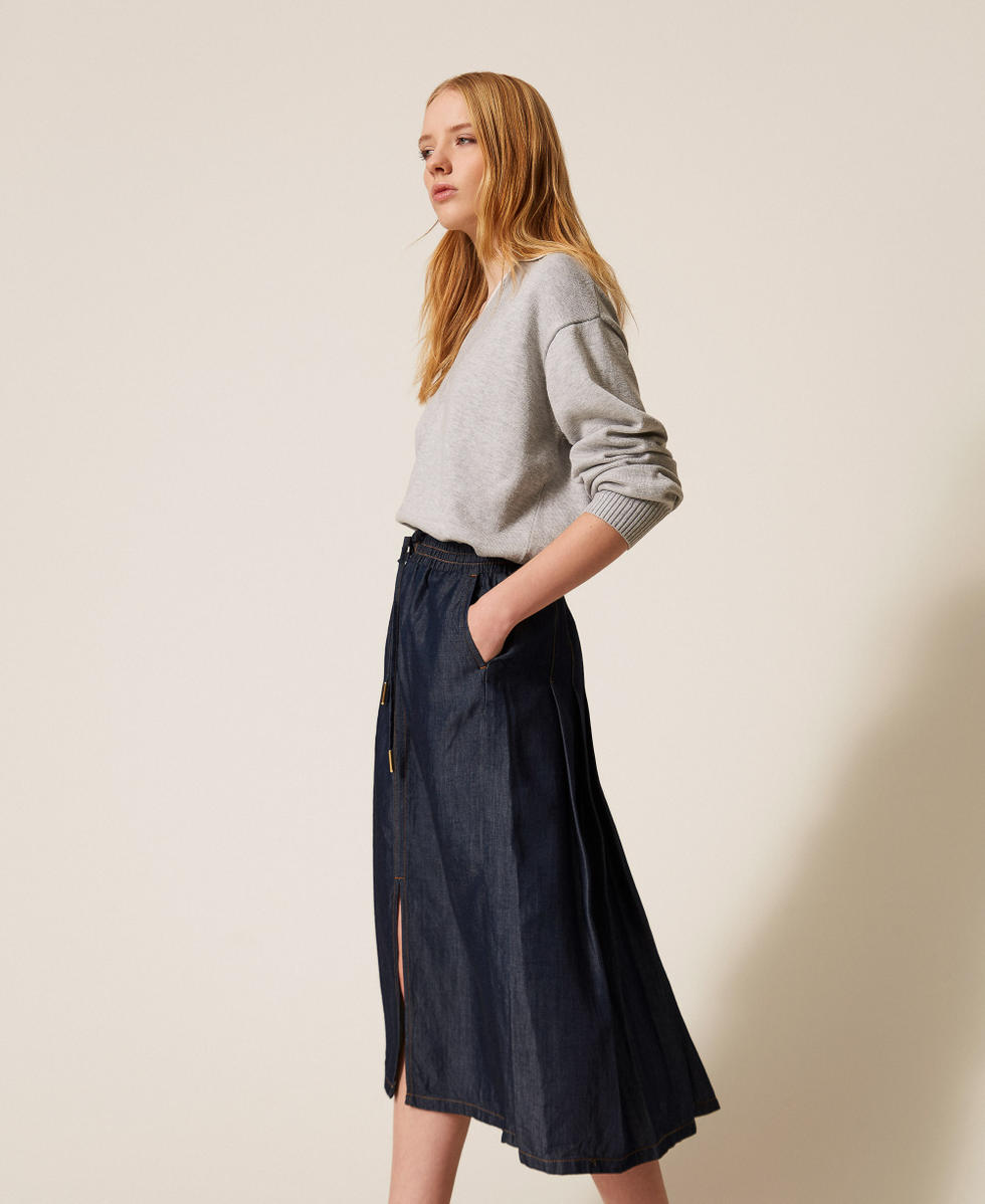 Chambray midi skirt Dark Denim Woman 261LL2QEE_01225_02
