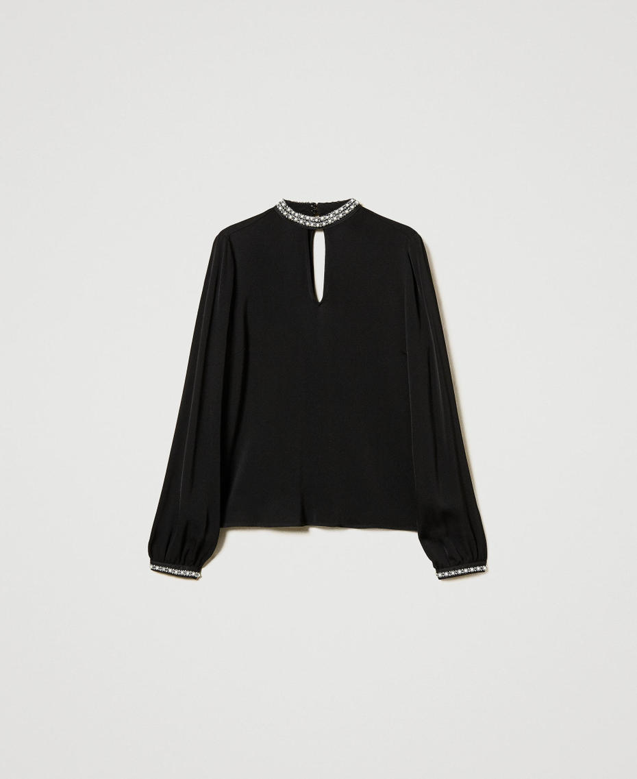 Blusa in cr&ecirc;pe con ricami Nero Donna 242TT2262_00006_S0