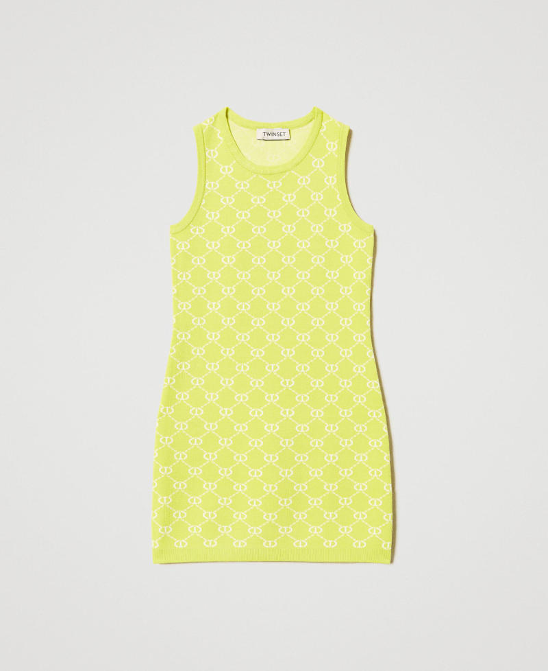 Short knit dress with jacquard Oval T Two-tone Yellow Plum/Ice Girl 251GJ3QX2_12190_S0