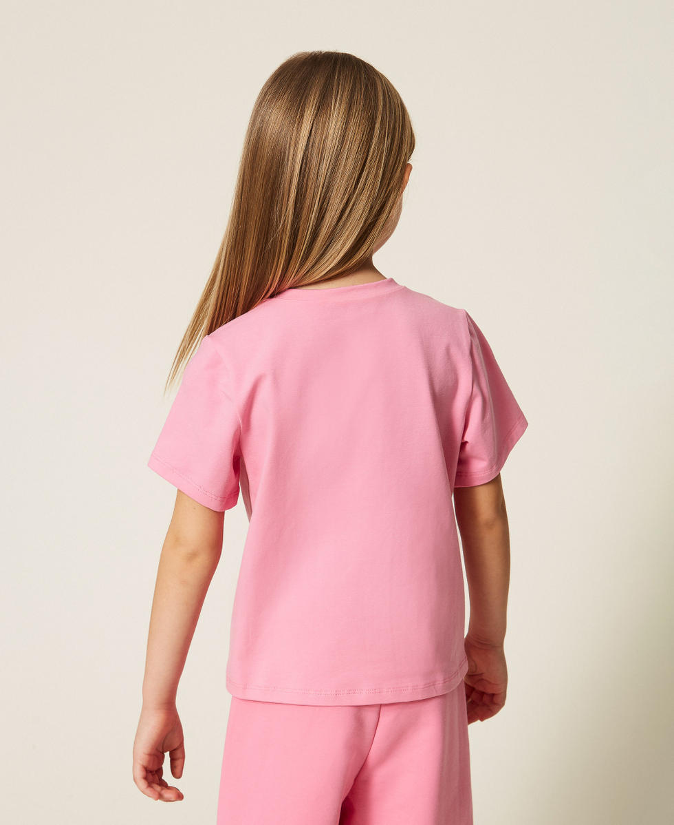 T-shirt pour fille avec broderie Broderie Rose &laquo;&nbsp;Aurora Pink&nbsp;&raquo;/Blanc Cass&eacute; Fille 261GB2181_13367_03