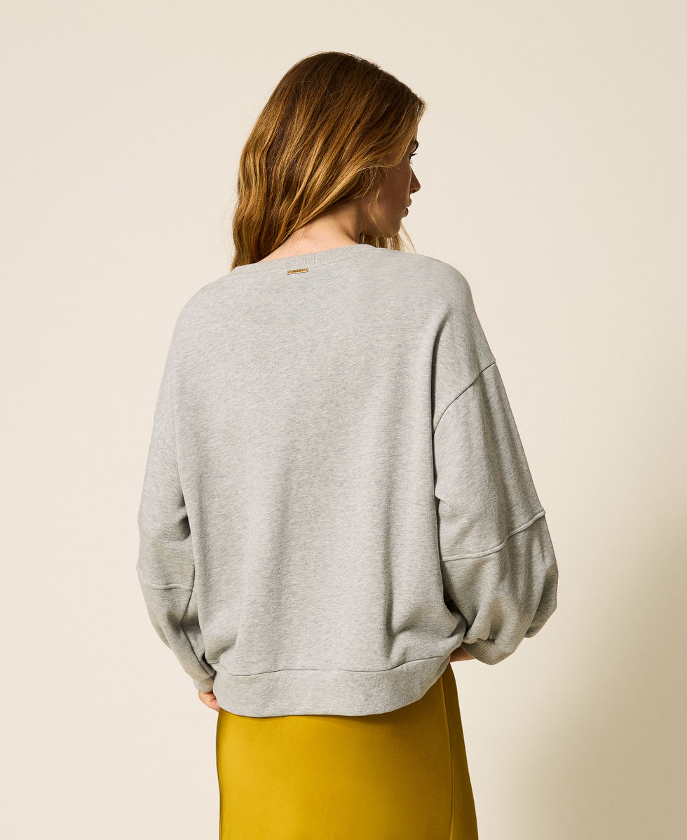 Sweatshirt with rhinestone and pearl chains Woman, Grey