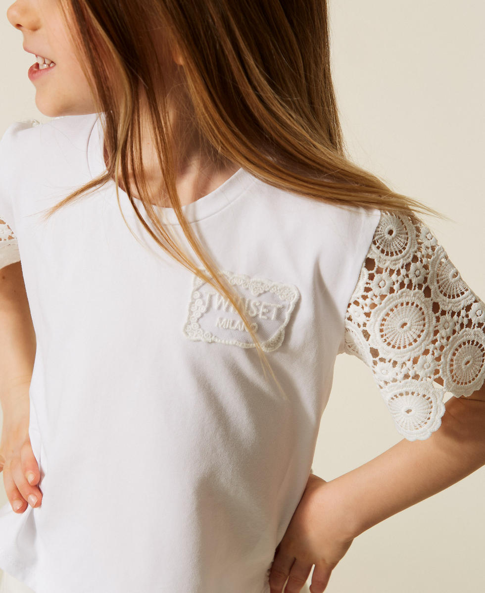 Baby-T-Shirt mit &Auml;rmeln aus Spitze Mattwei&szlig; M&auml;dchen 261GB2033_00526_04