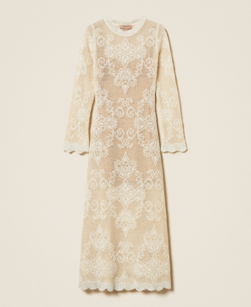 Long jacquard alpaca blend knit dress "Parchment" Beige Woman 262TP3344_07222_S0
