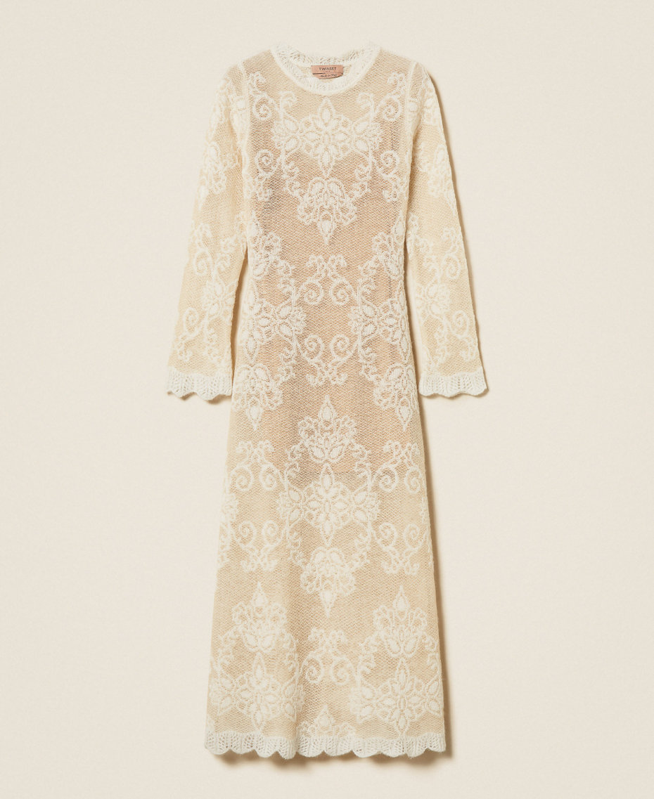 Long jacquard alpaca blend knit dress "Parchment" Beige Woman 262TP3344_07222_S0