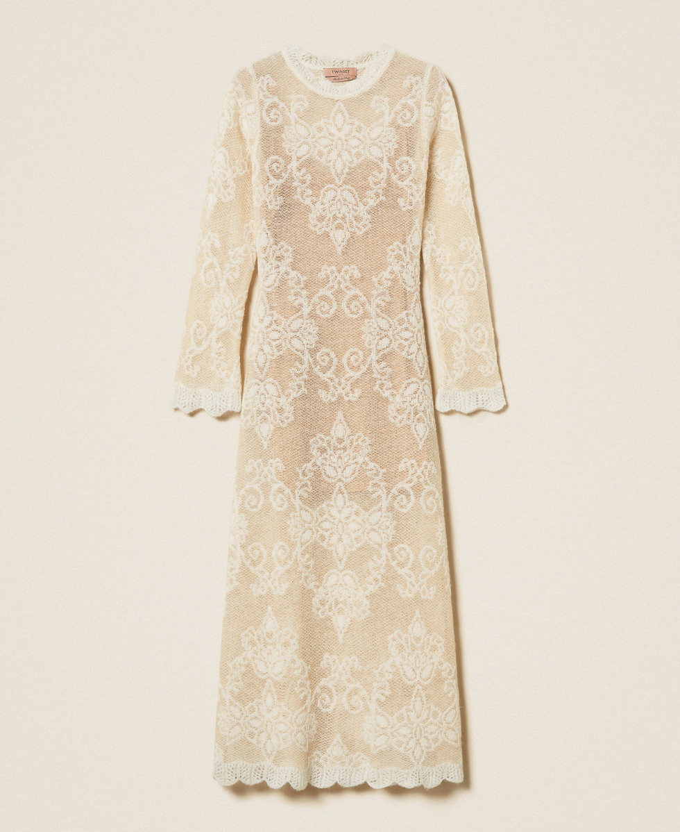 Long jacquard alpaca blend knit dress