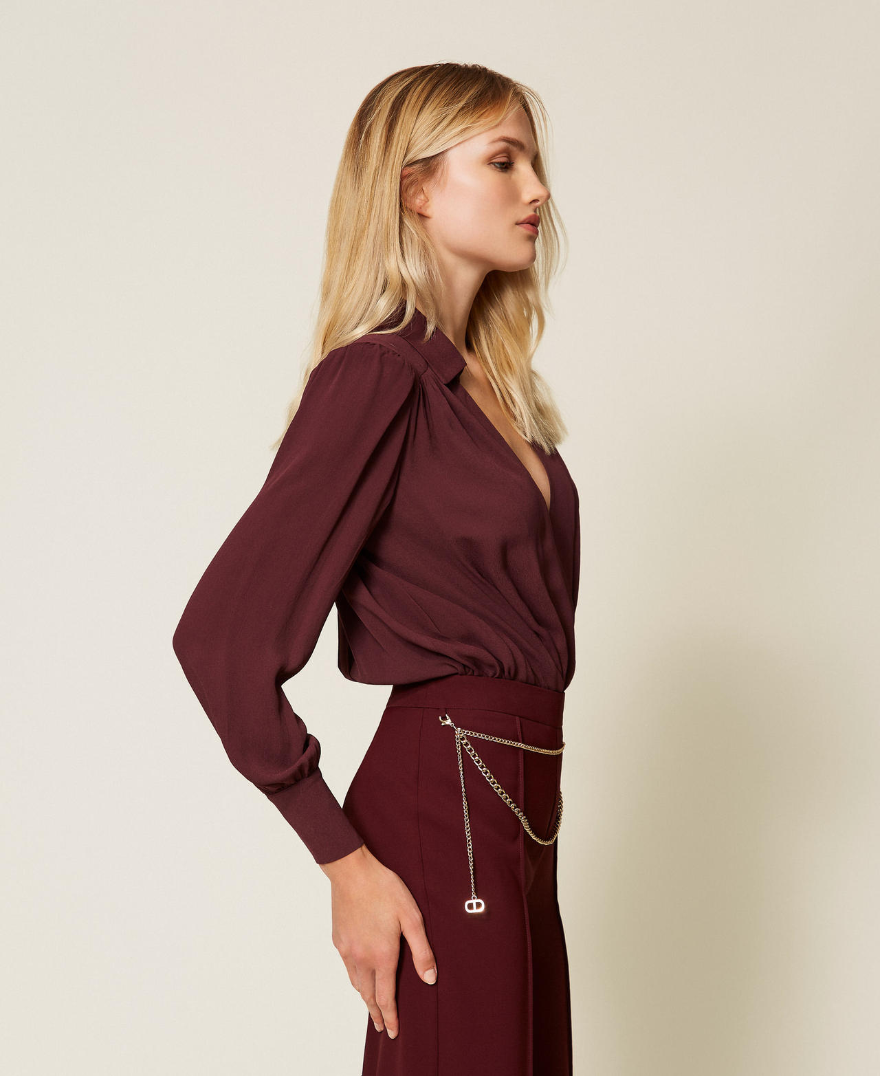 Body en crêpe de Chine avec fronces Violet « Winetasting » Femme 252TP2293_05609_02