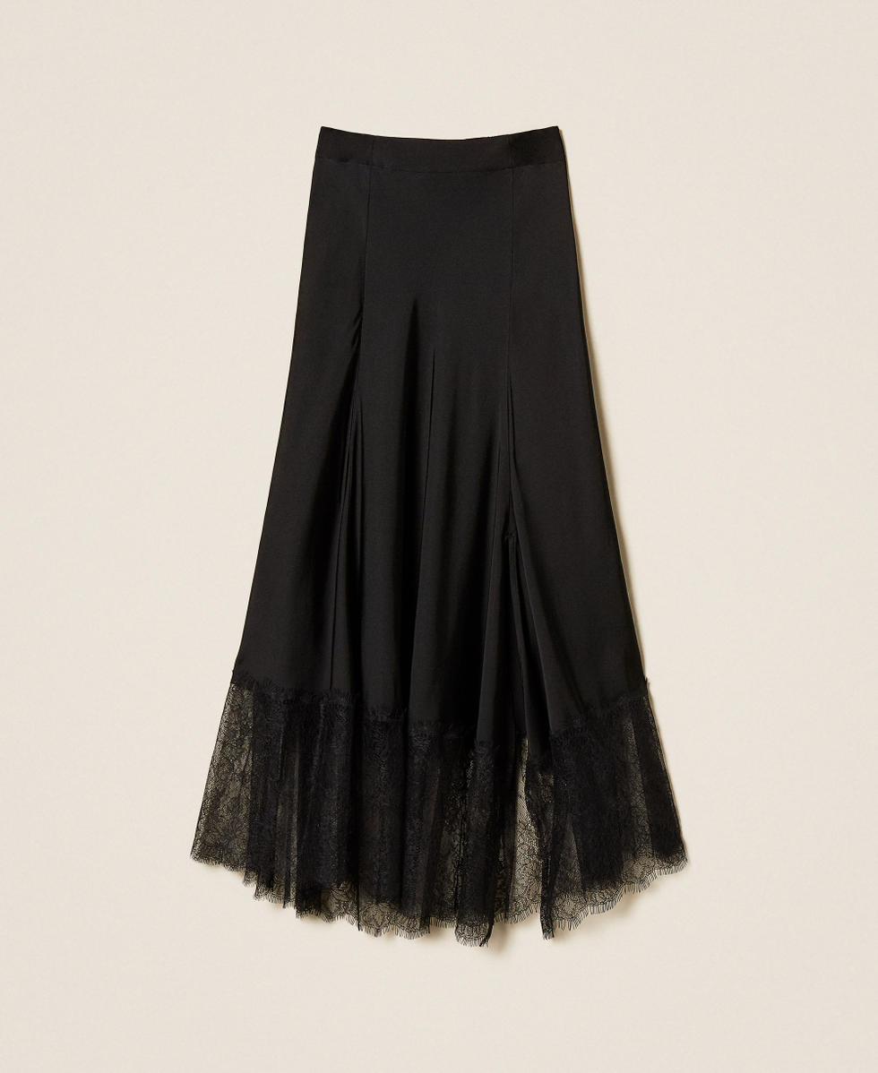 Satin midi skirt with lace