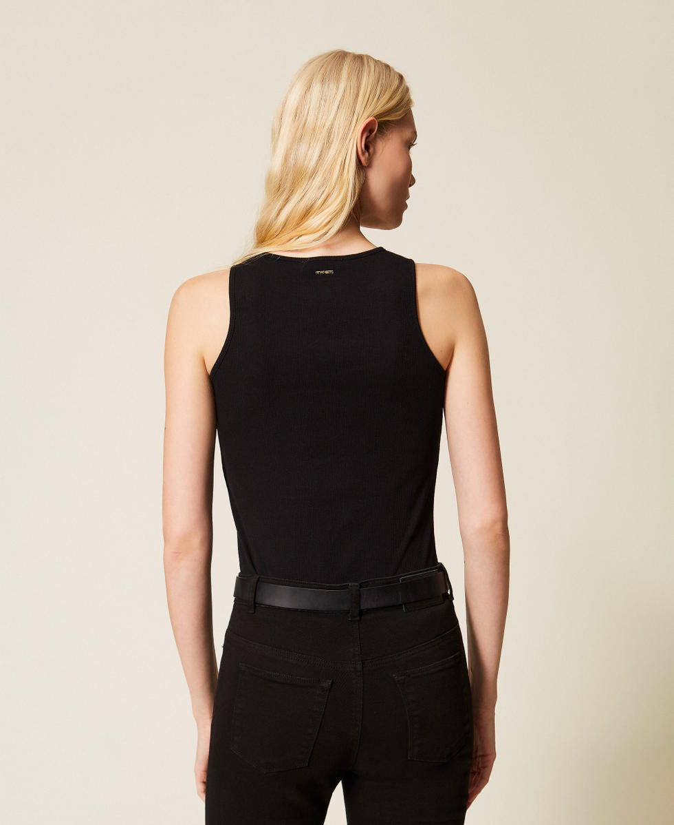 Tank top with floral embroidery Black Woman 261TP2090_00006_03