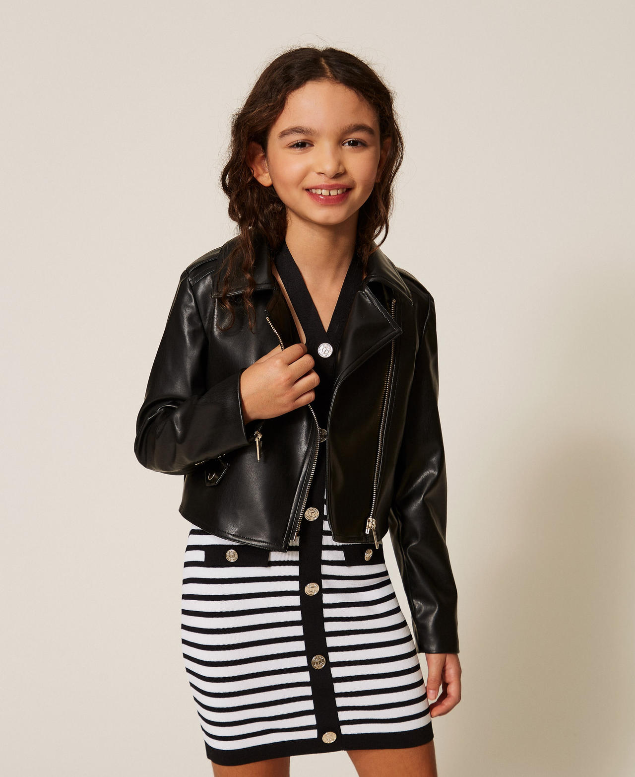 Twinset Girls Black Faux Leather Biker Jacket