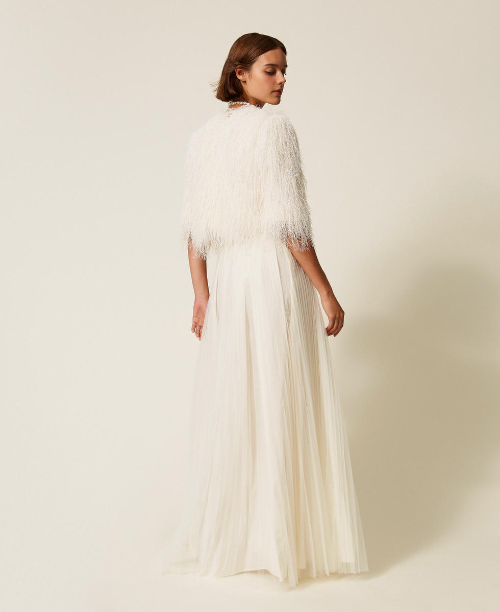 Jupe longue en taffetas et tulle Nacre Femme 252TT2284_00059_03