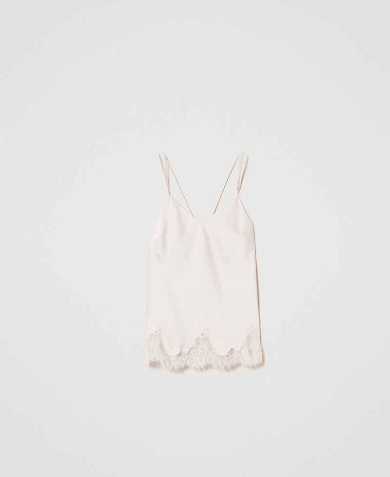 Top long en satin et dentelle Blanc « Old White » Femme 251TQ2010_11748_S0