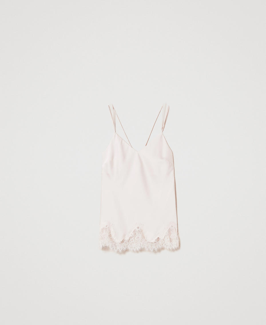 Top long en satin et dentelle Blanc « Old White » Femme 251TQ2010_11748_S0