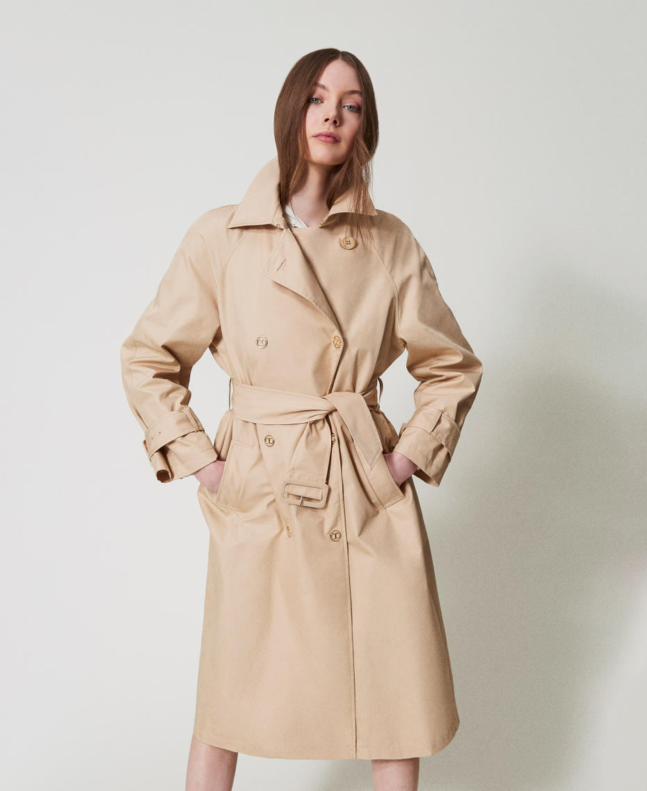 Trenchcoat aus Twill mit „Oval T“-Knöpfen "Rope"-Beige Frau 251TP2660_12145_03
