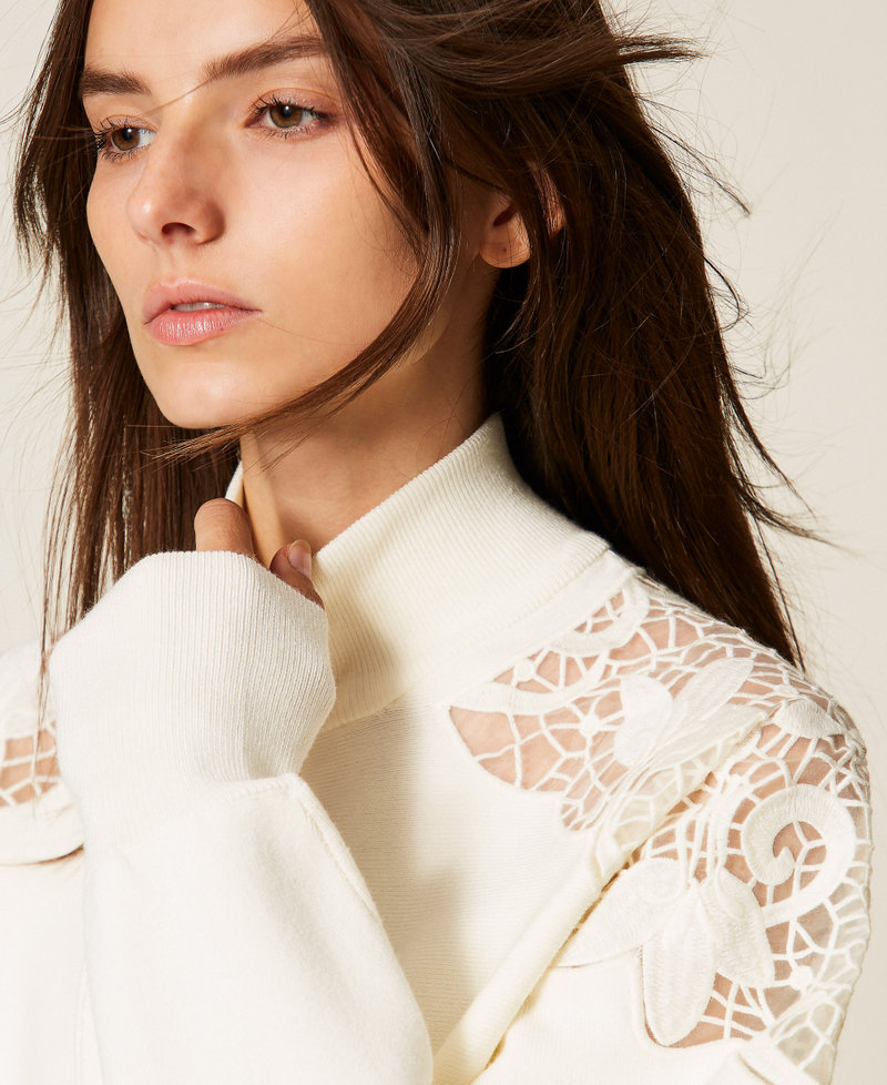 Knit jacket with embroidered organza White Snow Woman 252TP3405_00282_04