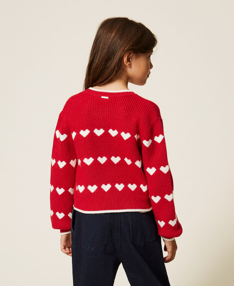Baby&acute;s cardigan with jacquard heart pattern "Magenta" Red/"Snow" White Girl 262GB3033_13793_03