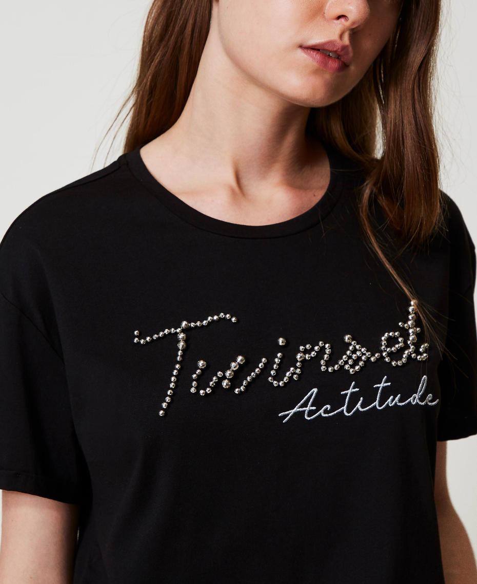 T-shirt with lurex logo Black Woman 251AP2162_00006_03