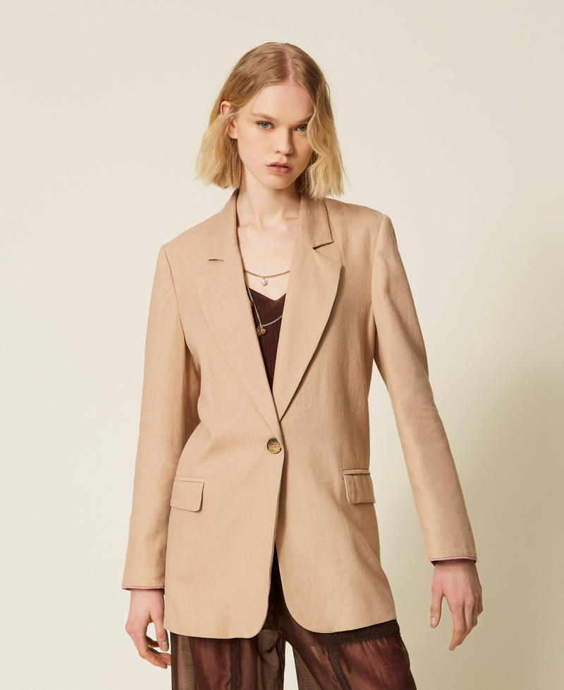 Blazer aus Leinenmischung Natural Beige Frau 261TF2020_12559_04