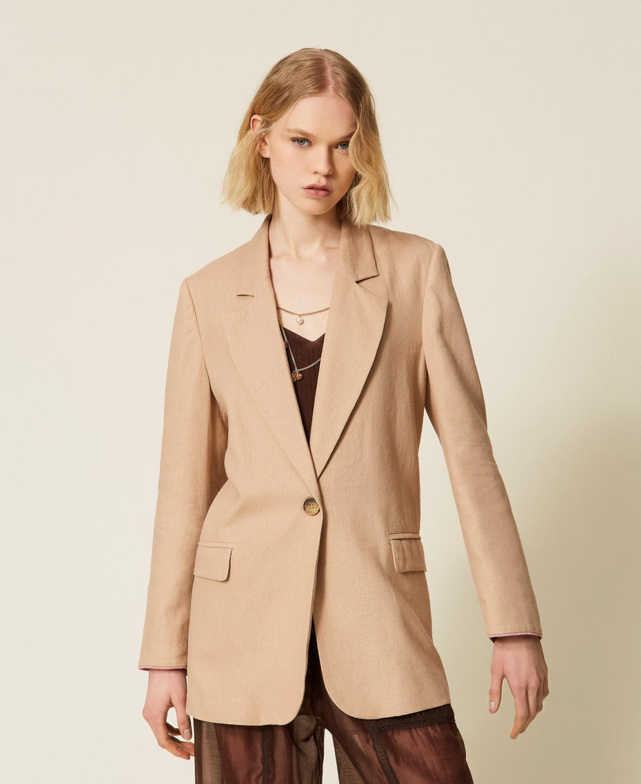 Blazer aus Leinenmischung Natural Beige Frau 261TF2020_12559_04