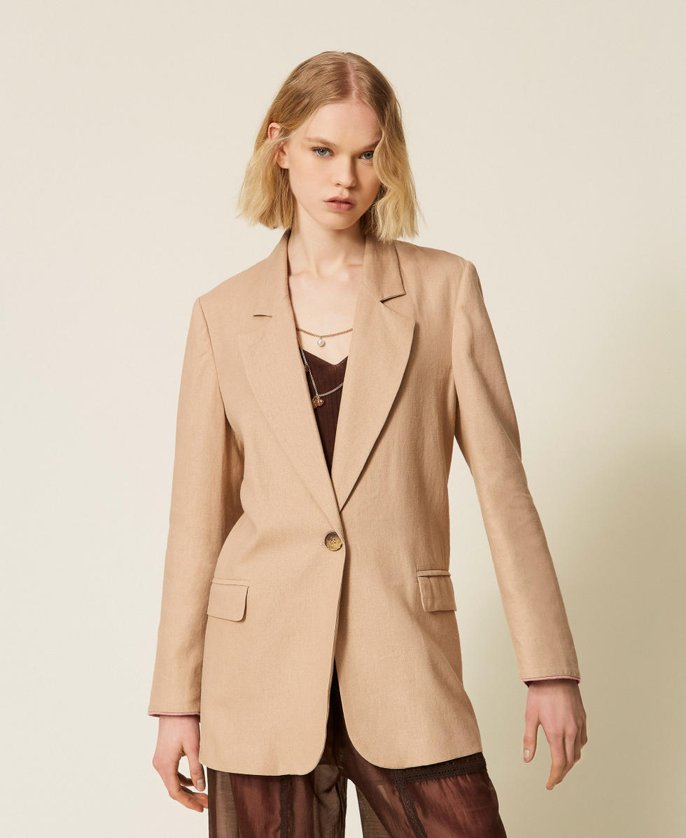Blazer en lin m&eacute;lang&eacute; Natural Beige Femme 261TF2020_12559_04