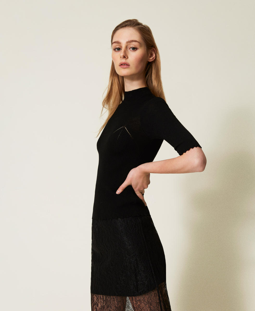 Pull ajust&eacute; avec ajours Noir Femme 251TP3011_00006_02