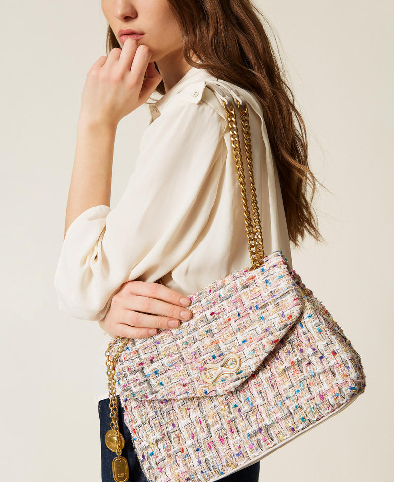 Tweed shoulder bag with logo buckle Multicolour Jacquard Tweed Woman 261TB7460_13313_T0