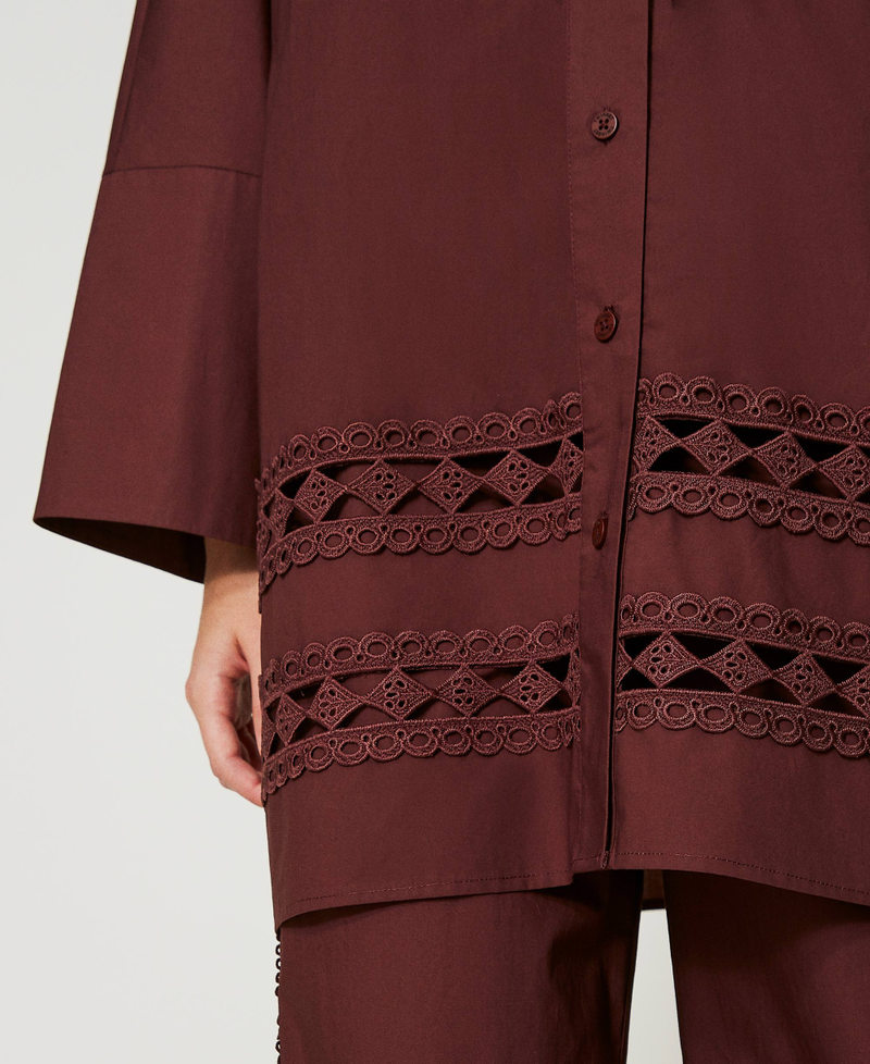Poplin shirt with crochet detail Brown Stone Woman 251LB2KBB_12133_04