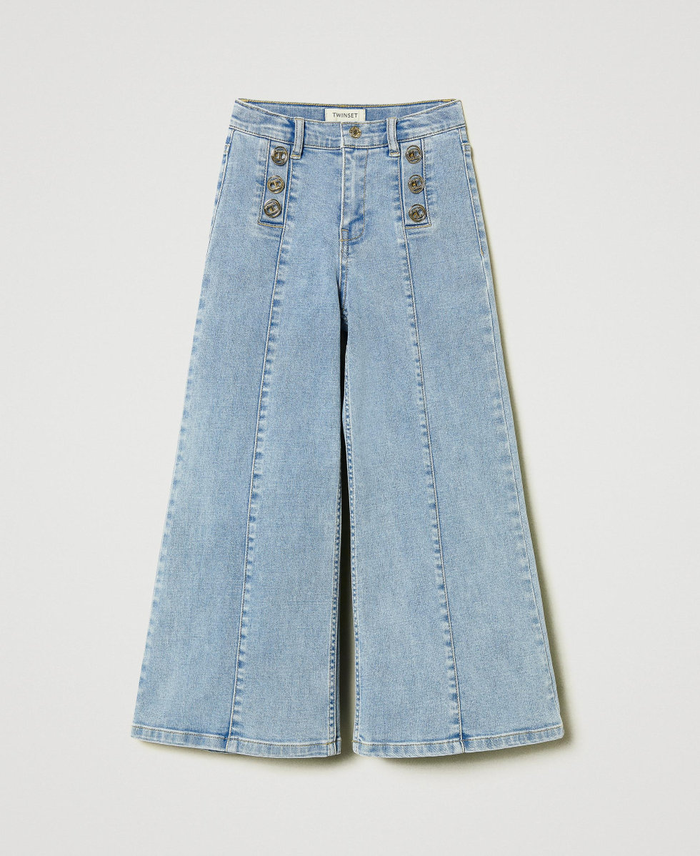 Wide leg jeans with logo buttons Light Denim Girl 251GJ2541_11457_S0