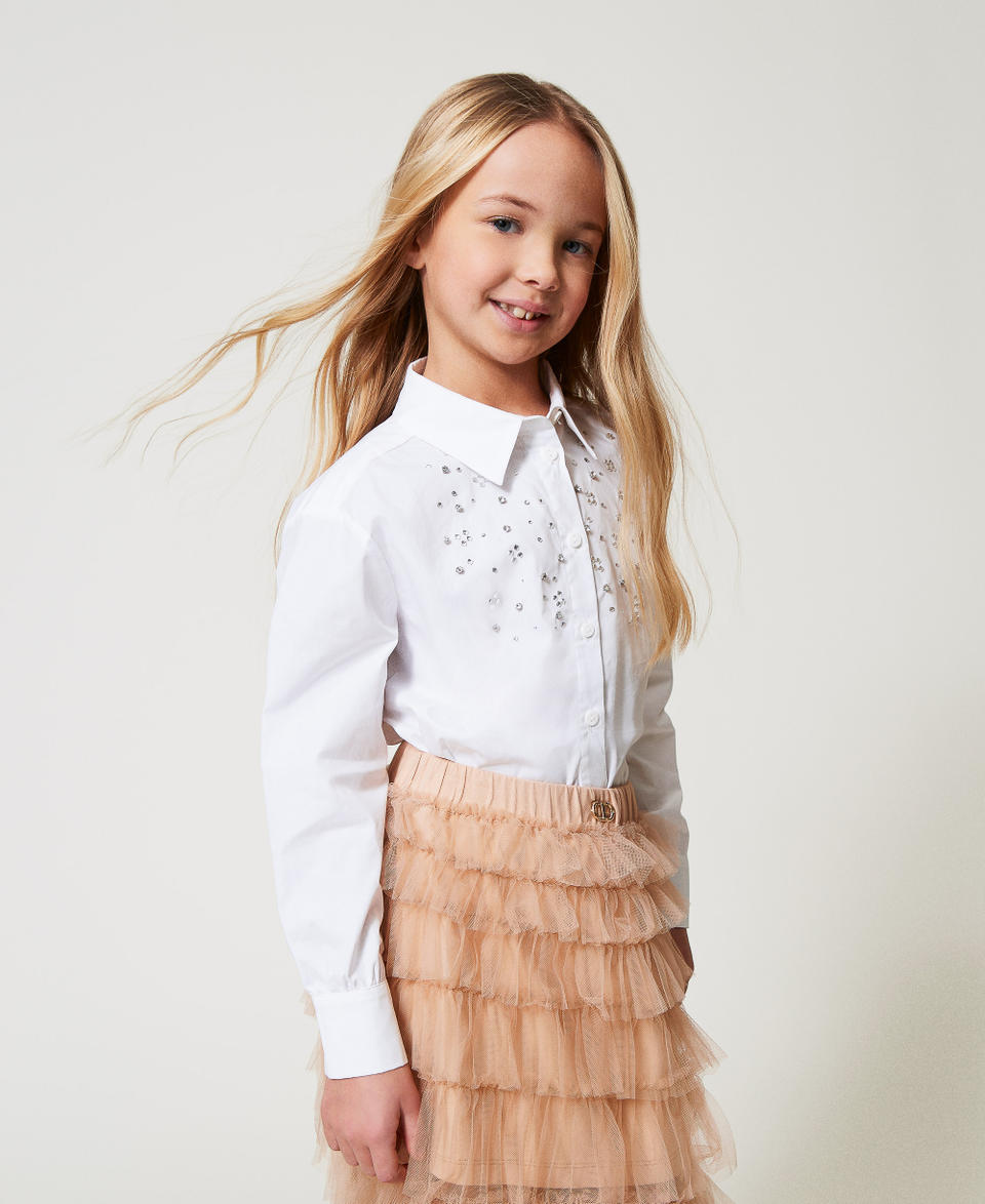 Maxi camicia in popeline con ricamo Bianco "Ice" Bambina 251GJ2QM0_00808_02