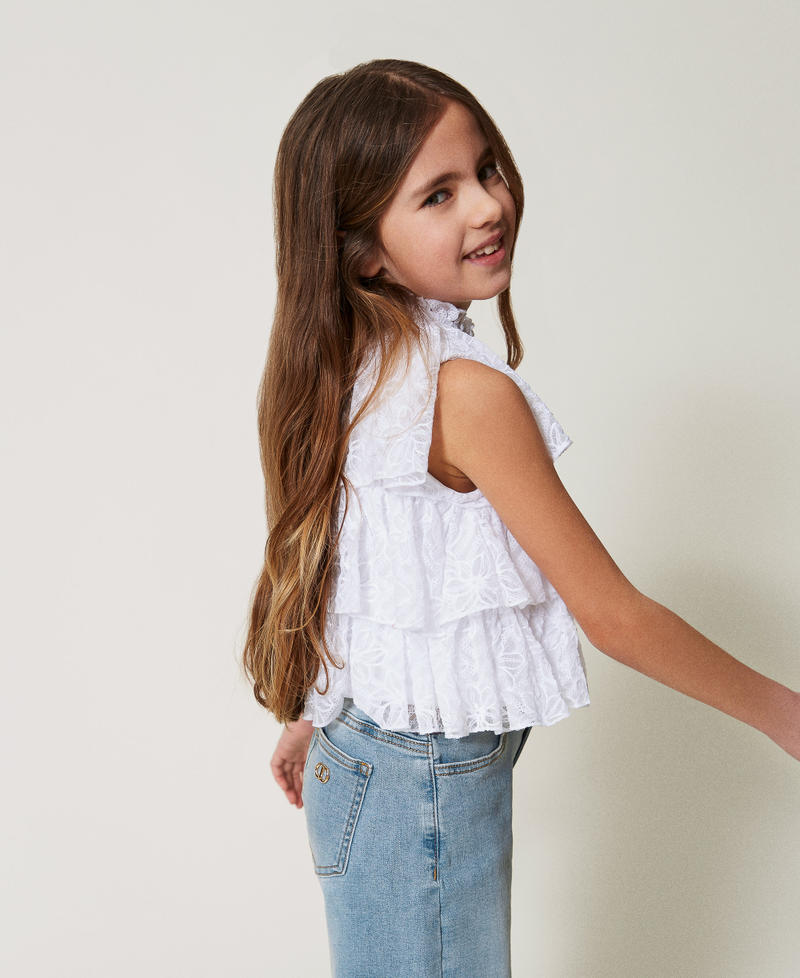 Embroidered tulle top with flounces "Ice" White Girl 251GJ2526_00808_02