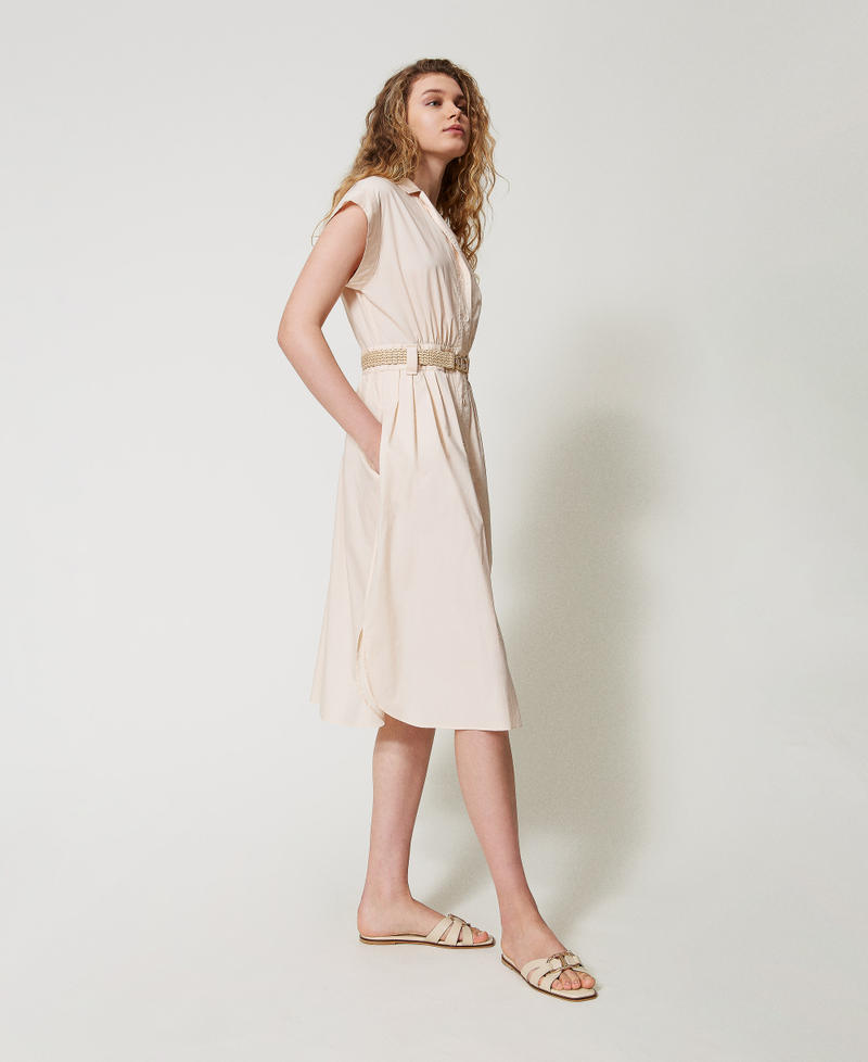 Midi dress in poplin with belt Pretty Pink Woman 251TT2102_12370_06
