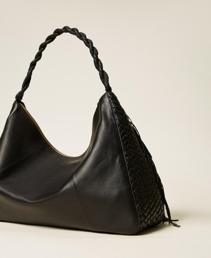 Large 'Liliane' leather bag with fringes Black Woman 252TS8EAA_00006_03