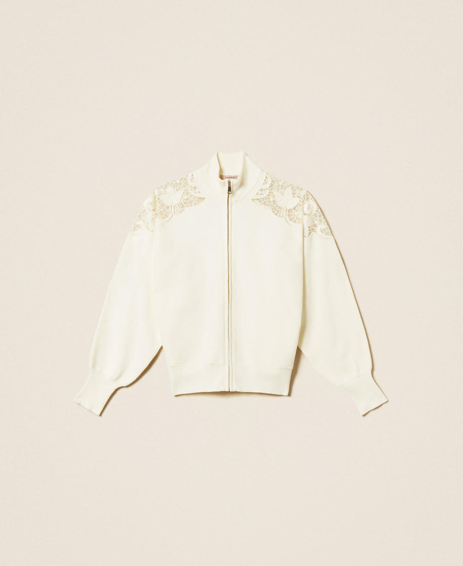Knit jacket with embroidered organza White Snow Woman 252TP3405_00282_S0