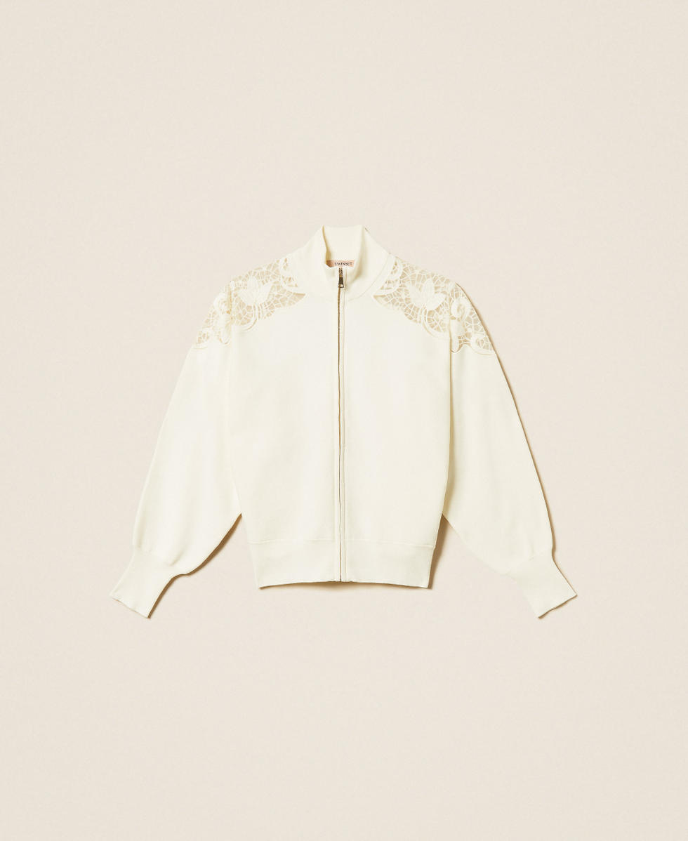 Knit jacket with embroidered organza White Snow Woman 252TP3405_00282_S0