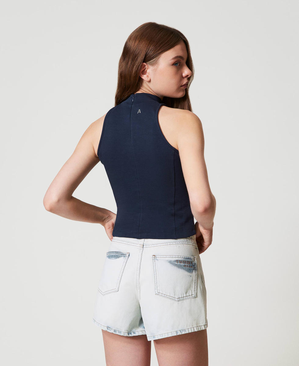 Sleeveless high neck top Woman, Blue | TWINSET Milano