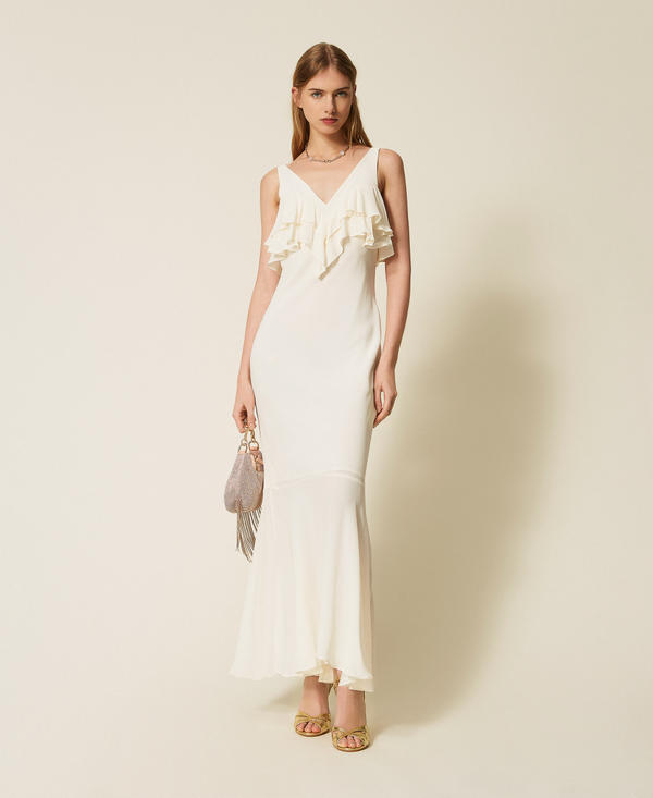 Abito lungo in cr&ecirc;pe con balze