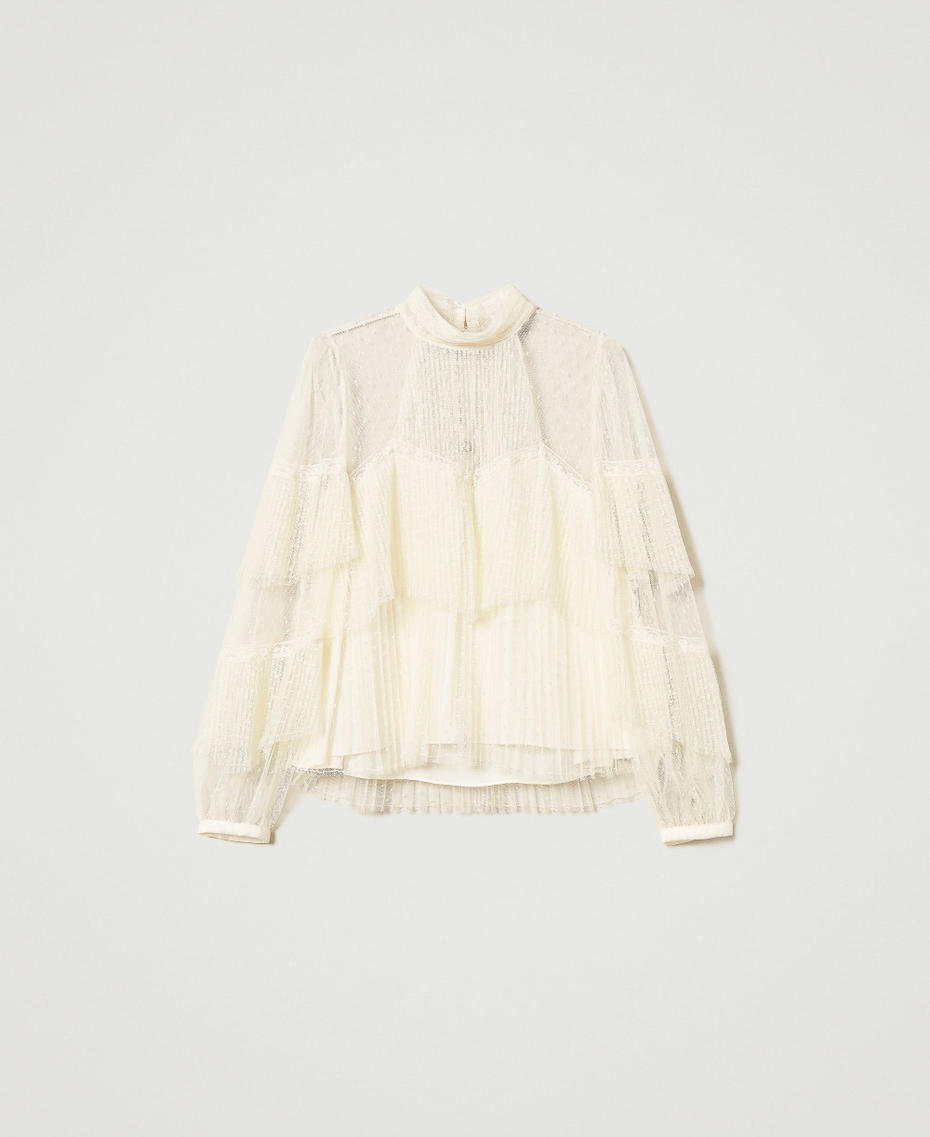 Tulle blouse with pleated flounces White Snow Woman 251TP2513_00282_S0