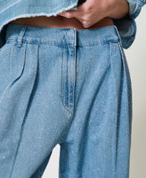 Chanel 2026 Embroidered Logo Rhinestone Wide-leg Jean Light Blue Cotton 356994